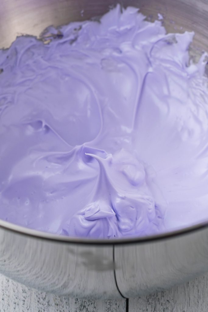 Lavender stiff peaks in a mixing bowl