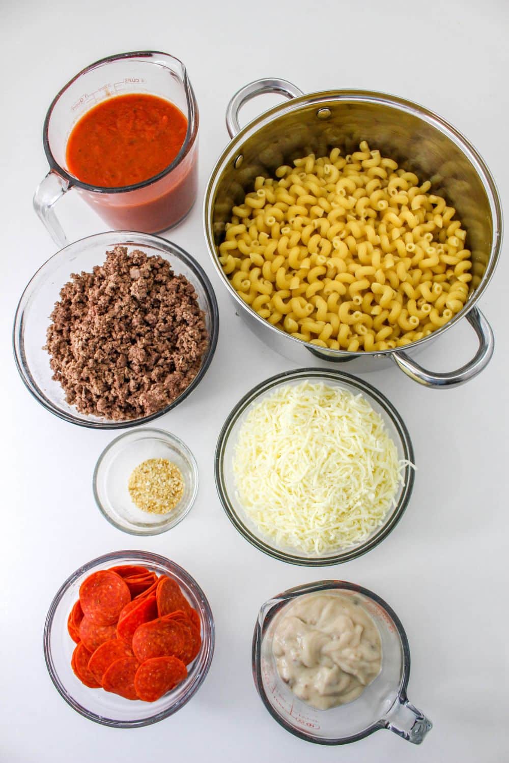 ingredients for pizza casserole on table